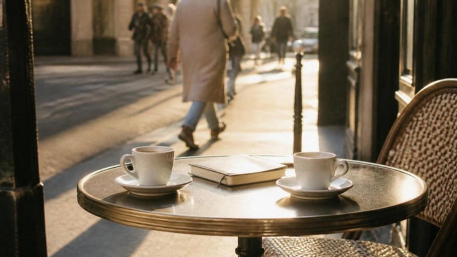 Two espressos on a Paris café terrace